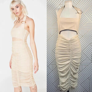 Zya ZYA the Label Zephyr Halter Dress Cream‎ Gold Ruched Halter Dress Size 12